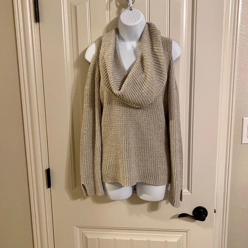 Cowl neck cold shoulder sweater